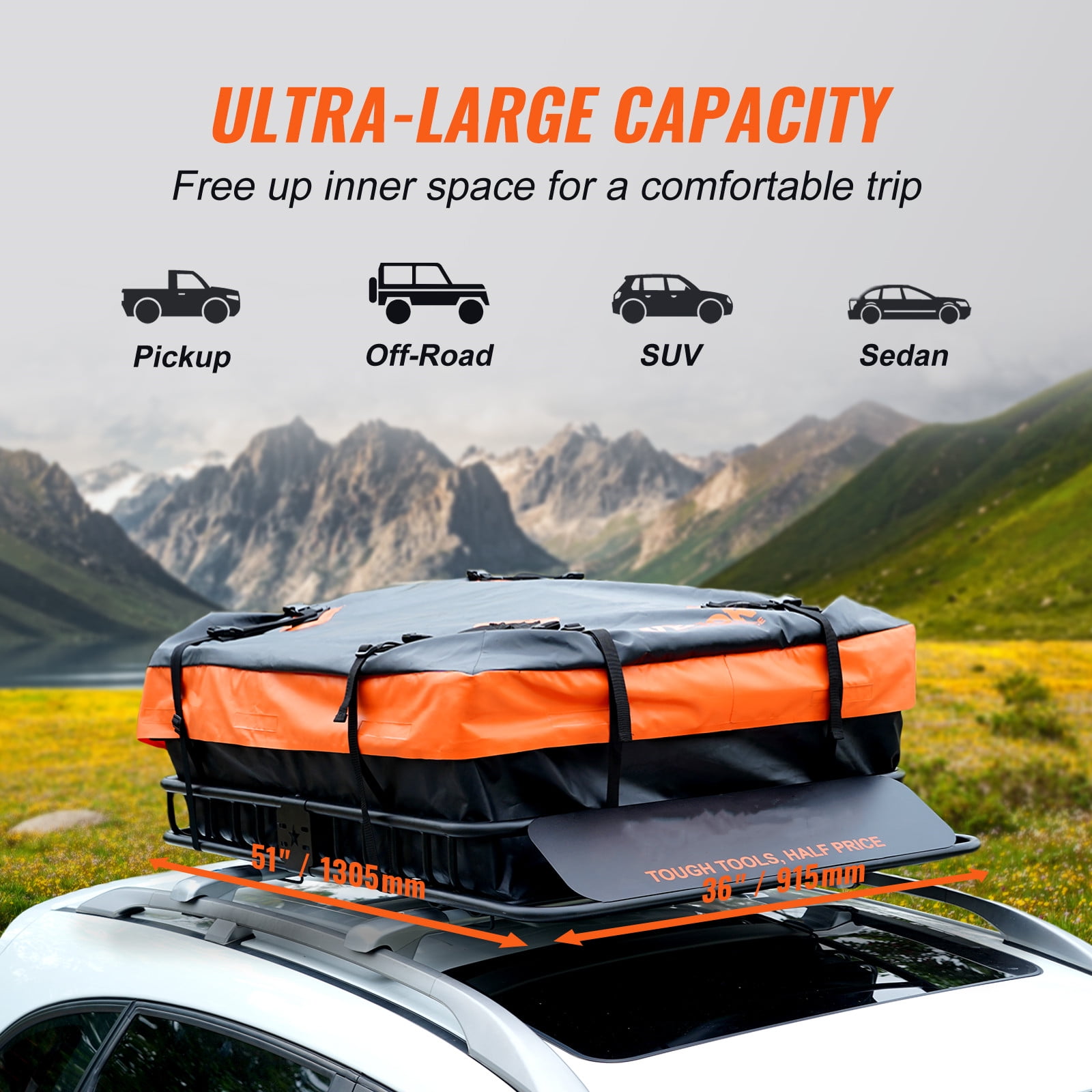 BENTISM Roof Rack Cargo Basket 200 LBS 51x36x5 Heavy Duty Car Top Holder  for SUV Truck with Waterproof Luggage Bag