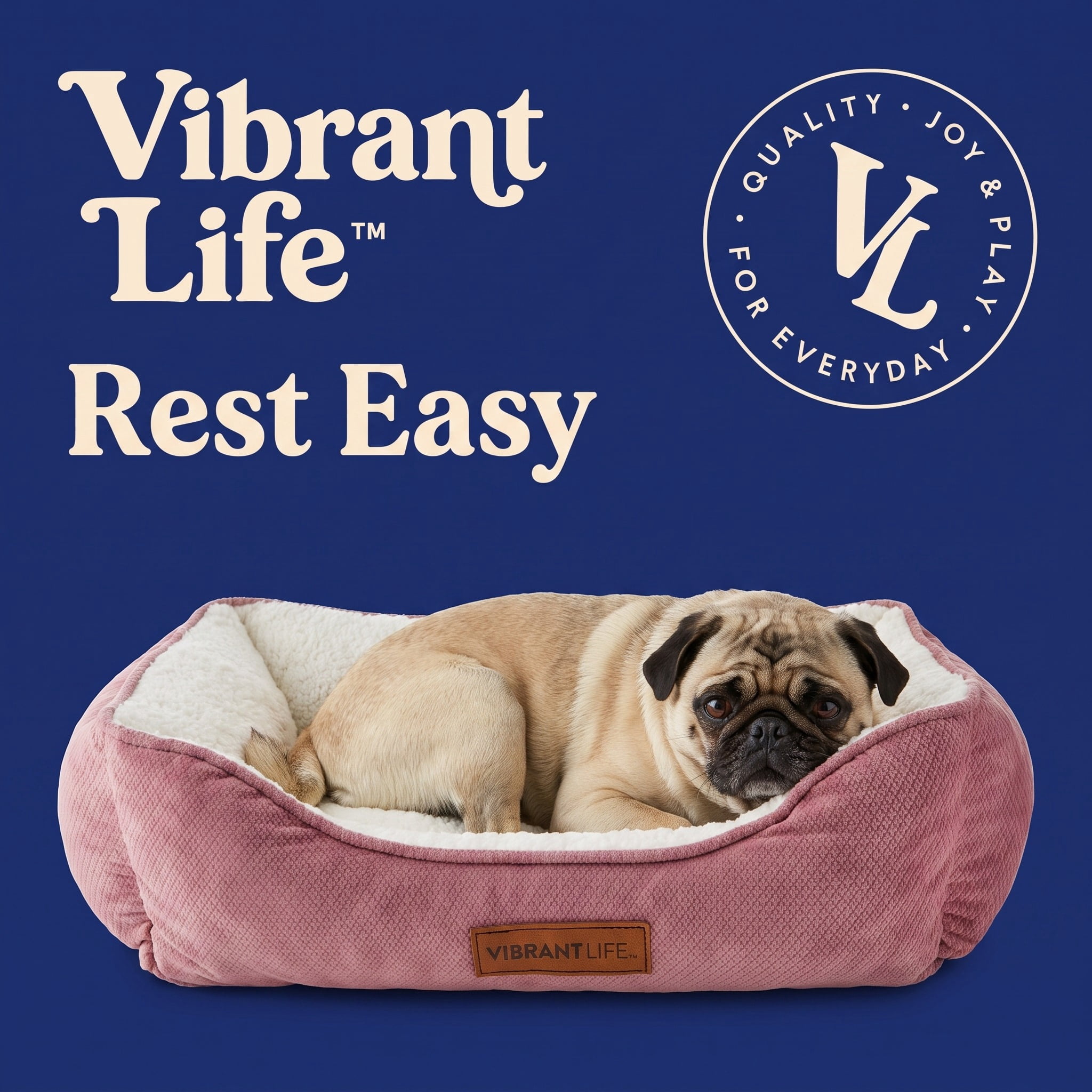 Vibrant Life Small Cuddler Pet Bed, Pink and White, 24" x 18"