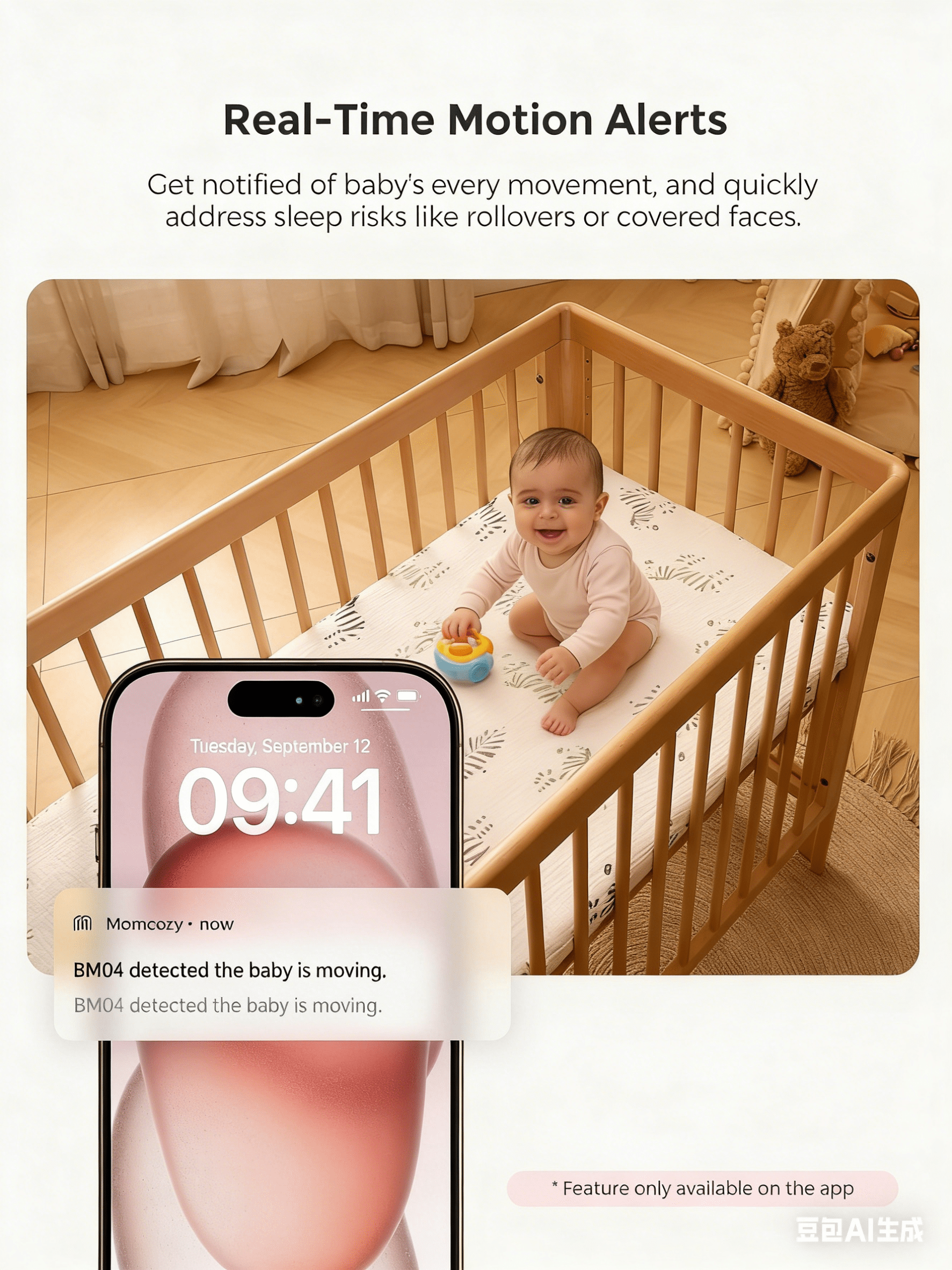 5" WiFi Baby Monitor with HD Camera, Two-Way Audio, 4X Zoom, Motion and Cry Detection, Safe Zone, Clear Night Vision, Photo and Video Recording