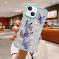 thumbnail image 2 of Compatible with iPhone 15 Plus Butterfly Case Cute Bling Glitter Stars Transparent Clear Design Girly Women Girls Soft TPU Lens Protection Luxury Shockproof Shockproof Cover, Blue, 2 of 14