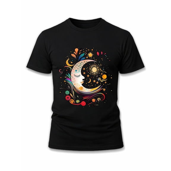 Greenink Celestial Moon & Stars T-Shirt mens t-shirt black summer 2026 For summer Casual Daily Wear Vintage Unisex Shirt Short Sleeve tshirts