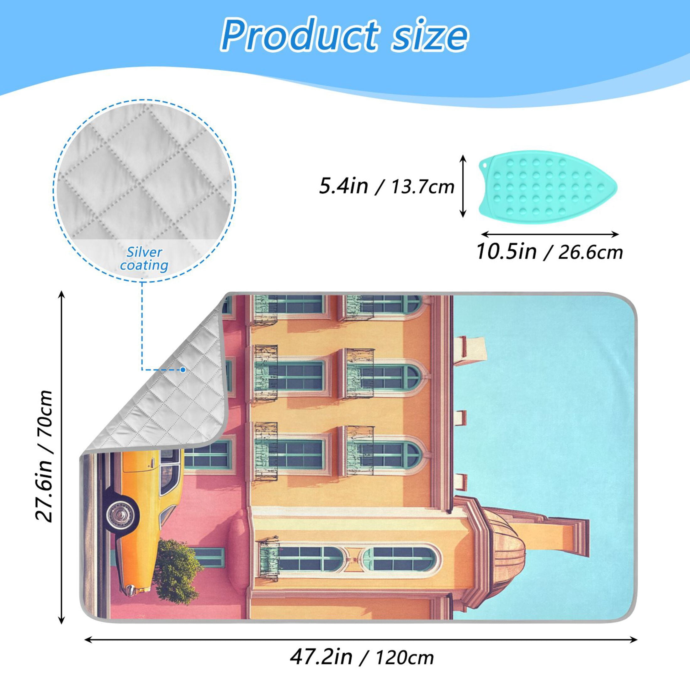 Cartoon House and Car Ironing Mat Blanket for Table Top Travel Portable Ironing Board Pad 47.2x27.6 Inch