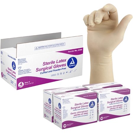 Dynarex Sterile Disposable Latex Surgical Gloves, Powder-Free, Sterilely Packaged in Pairs, Medical & Healthcare, Bisque, Size 6, 1 Case of 200 Pairs 4 Count (Pack of 1)