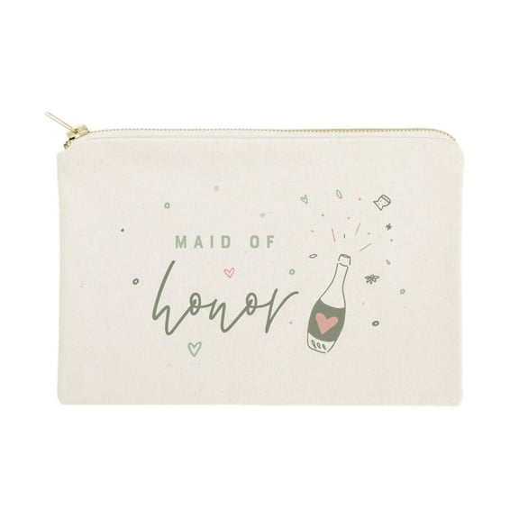 Champagne Bottle Maid of Honor Cotton Canvas Cosmetic Bag