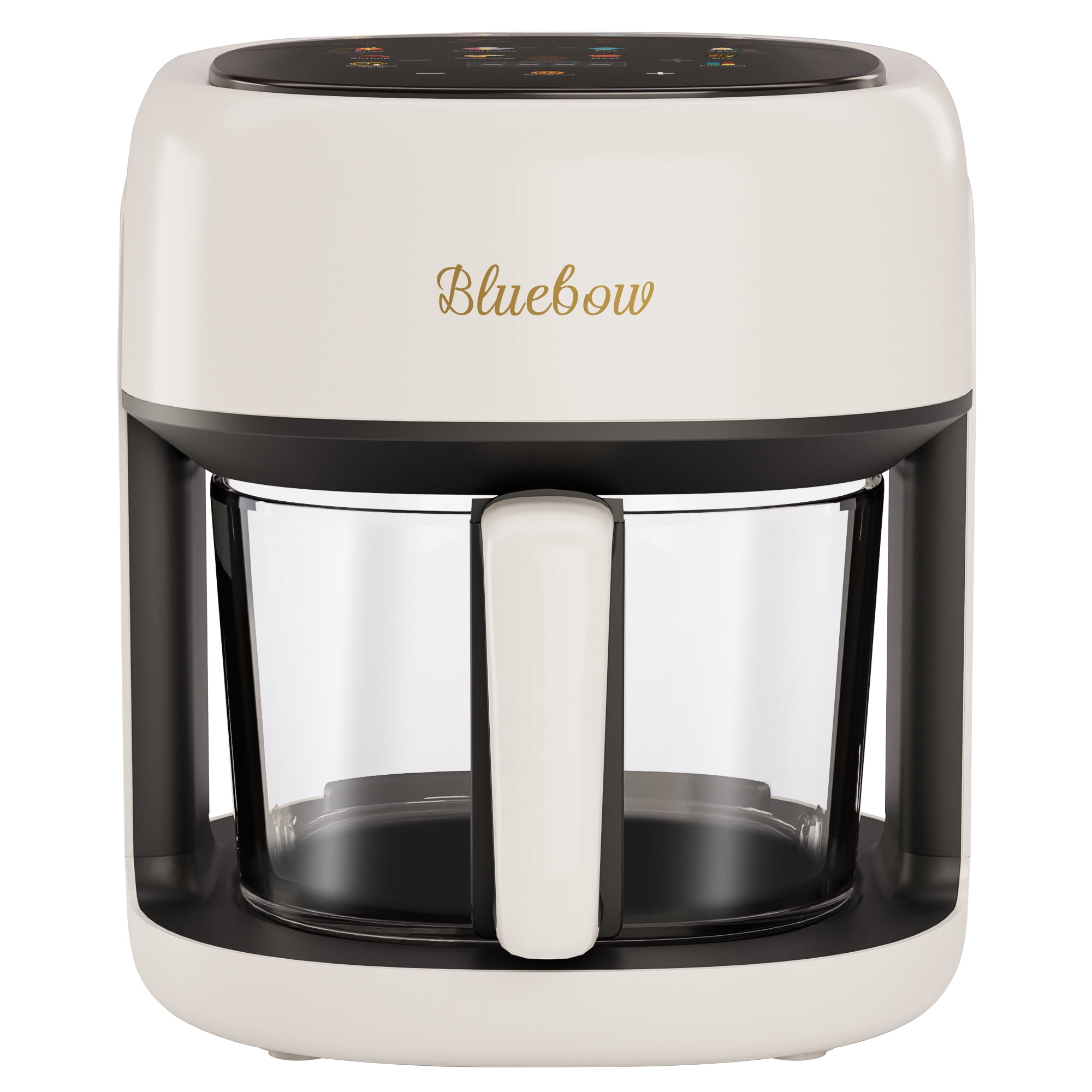 Bluebow 5 Quart Air Fryer with 360° Viewing Glass Pot, 8-in-1 Digital Touchscreen, Nonstick & Dishwasher Safe Basket, Less Oil, 1350W (White)