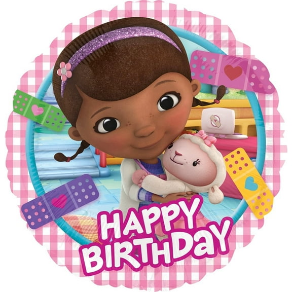 17 Inch Doc McStuffinHappy Birthday Balloon with Lambie Disney Junior Party Girl one per order Multi-Colored