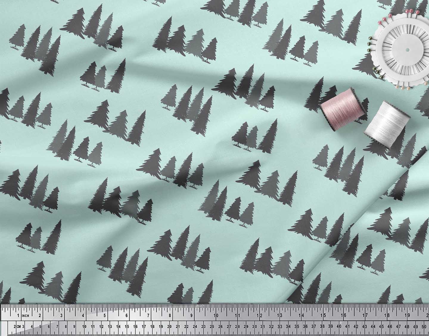 Soimoi Green Rayon Fabric Stencil Christmas Tree Print Fabric by the Yard 56 Inch Wide