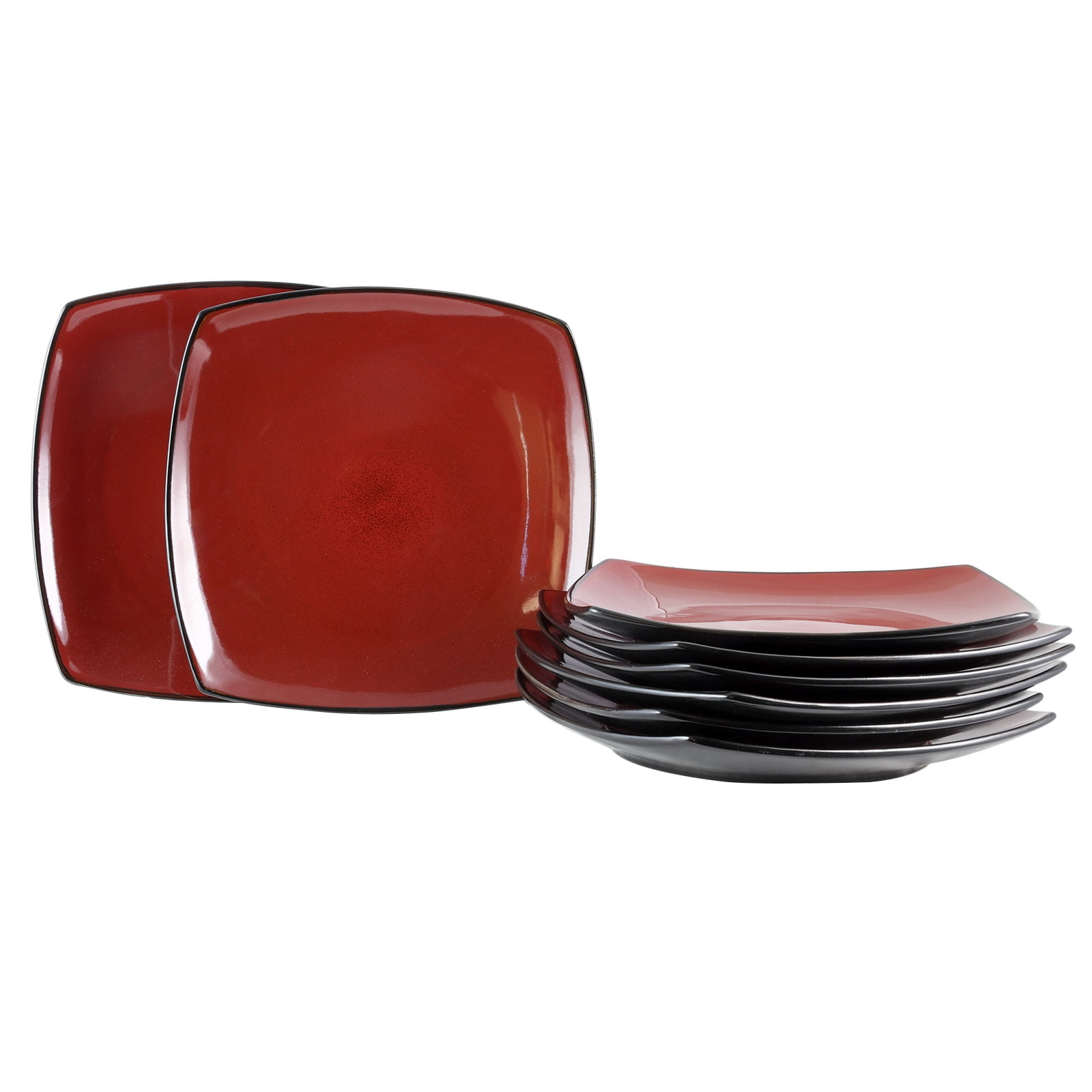 Gibson Elite Soho Lounge 10 in. Red Soft Square Dinner Plate, Set of 8