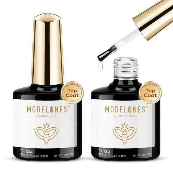 Modelones Gel Top Coat Set, 2pc Clear Glossy Finish, Long Lasting Top Coat for Gel Polish & Acrylic Nails, Includes Nail Lamp for Home & Professional Use