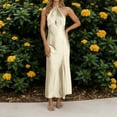 thumbnail image 2 of Women's Sexy Satin Party Dress Elegant Neck Long Slit Evening Gown For Dinner Party Night Out Spring Summer, 2 of 6
