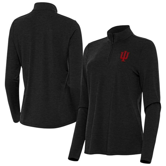 Women's Antigua  Heather Black Indiana Hoosiers Bright Quarter-Zip Top