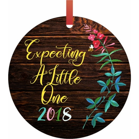 Yard Ornaments Expecting a Little One 2018 Semigloss Flat Round Shaped Ornament Xmas Tree Christmas Décor - Christmas Room Décor and Ornament Yard Decorations ()