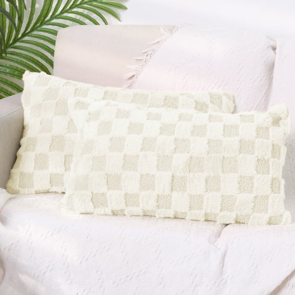 REGALWOVEN Pack of 2 Faux Fur Soft Plaid Decorative Throw Pillow Covers Square Plush Pillowcase 12" x 20"