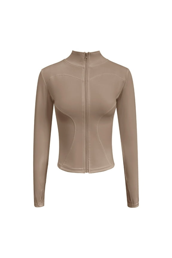Women's Coats Casual Solid Long Sleeve Zip Up Outerwear Lightweight Casual Workout Jackets for Woman Khaki XL