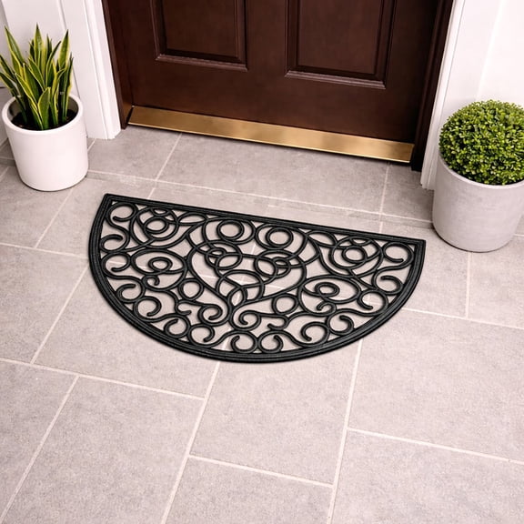 Evideco Black Rubber Half Round Door Mat 30x18 Inches - Rubber Backing, Weather Resistant - Outdoor - Front Door Mat for Entryway, Porch, Patio