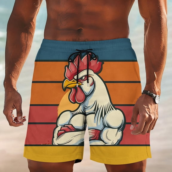 Yaoyar Mens Swim Trunks Funny Summer Casual Quick Dry Beach Shorts Elastic Waist Drawstring Vacation Shorts with Pockets