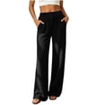 thumbnail image 3 of LIaqionyy Womens Ribbed Pants Wide Leg Lounge Pajama Drawstring Elastic Waist Casual Loose Trousers with Pockets, 3 of 8