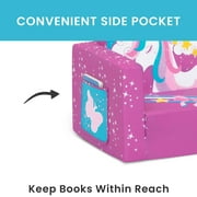 Delta Children Unicorn 2-in-1 Cozy Convertible Flip-Out Foam Chair, Toddler, Pink