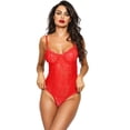 thumbnail image 2 of Women Floral Embroidery See Through Comfortable Bodysuit Plus Size, 2 of 5