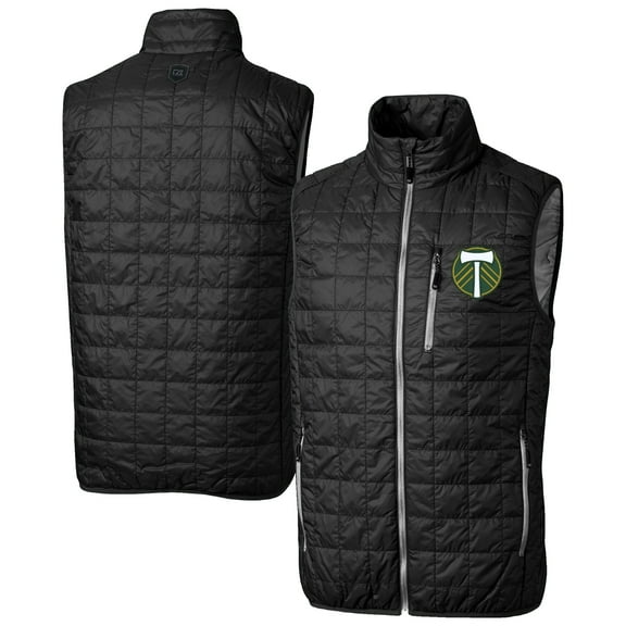 Men's-Cutter & Buck  Black Portland Timbers Big & Tall Rainier PrimaLoft Eco Insulated Full-Zip Puffer Vest