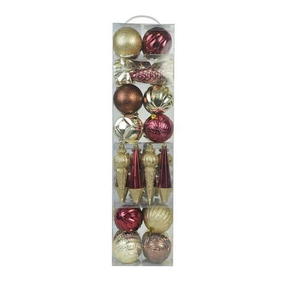 Jeco 40 Piece Shatterproof Plastic Christmas Ornament Set in Brown/  Gold/  Red