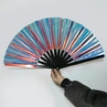 thumbnail image 4 of opvise Folding Fan 13 Ribs Burr Free Brilliant Color Transparent 13 Inch Large Shining Rave Hand Fan, 4 of 4