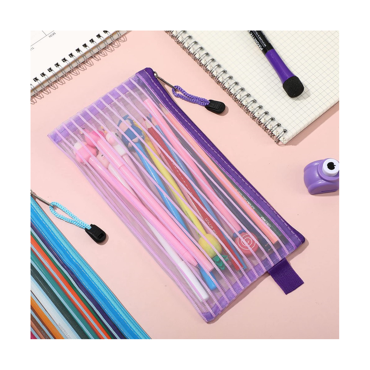 Mesh Pencil Cases Multipurpose, Multicolor, 50 Pack
