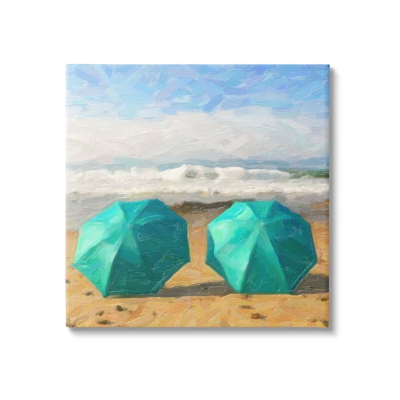 Stupell Industries Beach Umbrella Duo Landscape Painting Gallery Wrapped Canvas Art Print Wall Art, 17 x 17