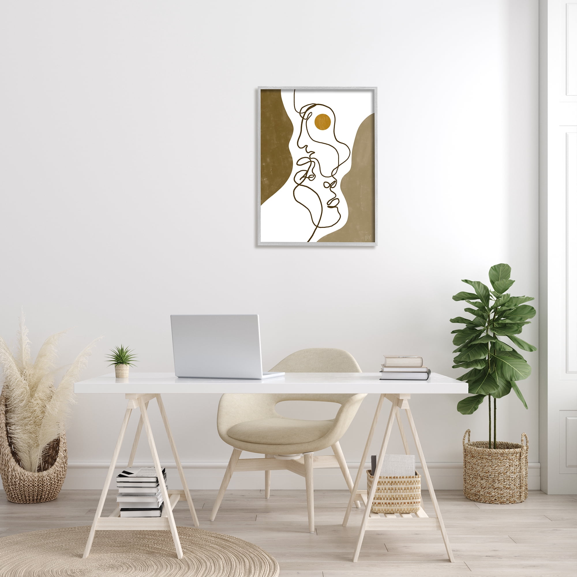 Stupell Indtries Tender Faces Line Drawing Abstract Orange Brown Shapes,24 x 30,Design by Birch&Ink