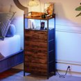 thumbnail image 2 of Eunos Tall Nightstand with Charging Station, 4 Fabric Drawer Dresser with LED and Handle, Wood Grain Print, 2 of 8
