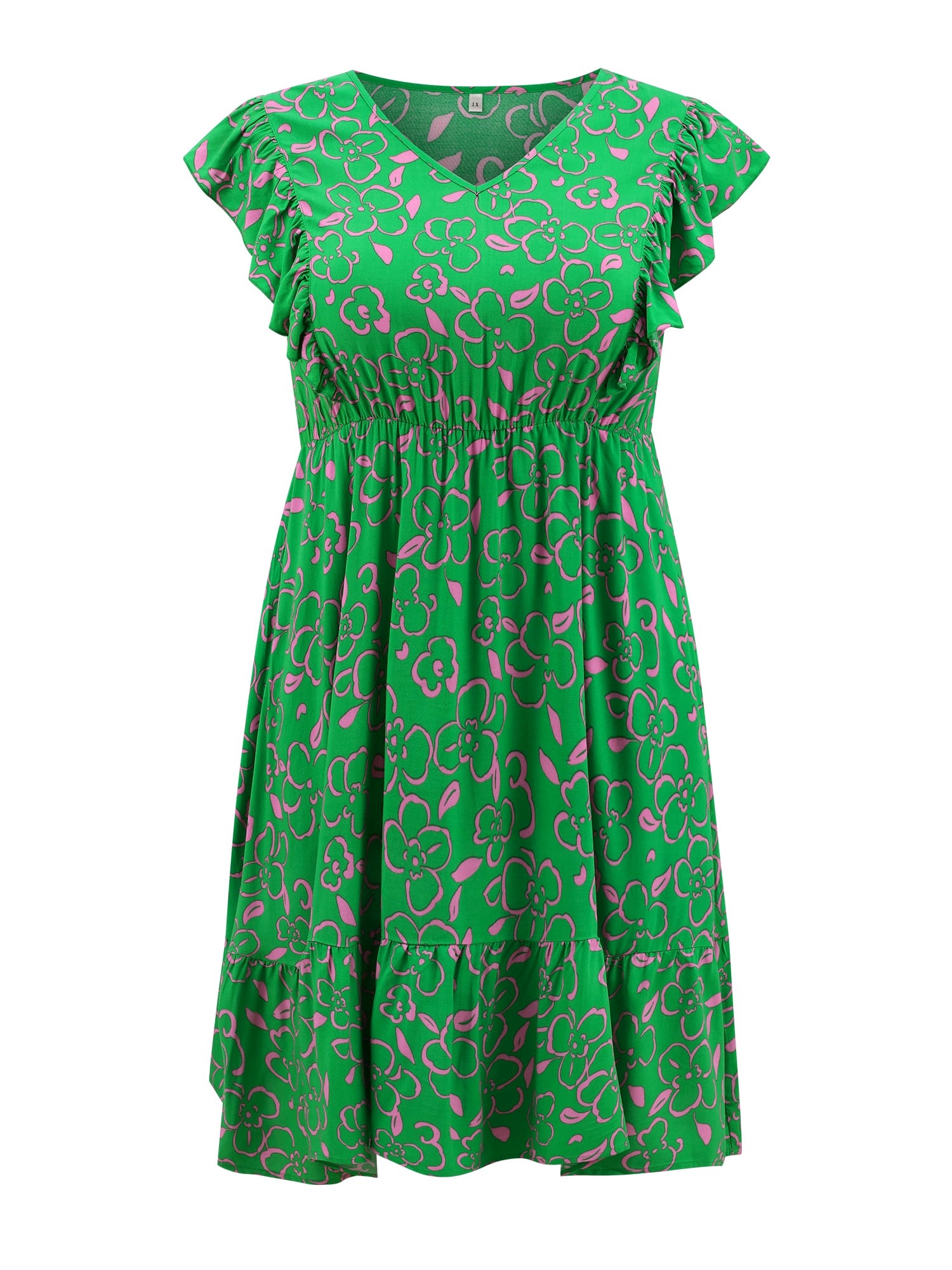 DARING DIVA Plus Size V Neck Ruffle Sleeve Knee Length Casual Dress 4X Green