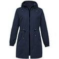 thumbnail image 4 of Women's Plus Size Long Waterproof Rain Jacket, Lightweight Hooded Windbreaker, Casual Outdoor Hiking Coat, Foldable Raincoat for Travel, All Season Rainwear, Packable Rain Jacket Navy XXXL, 4 of 6
