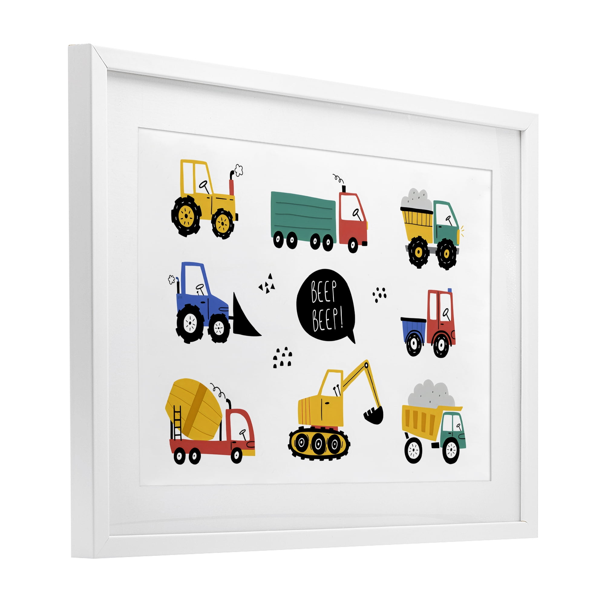 Stupell Industries Beep Construction Vehicles White Framed Print Under Glass, design by Creative Studio