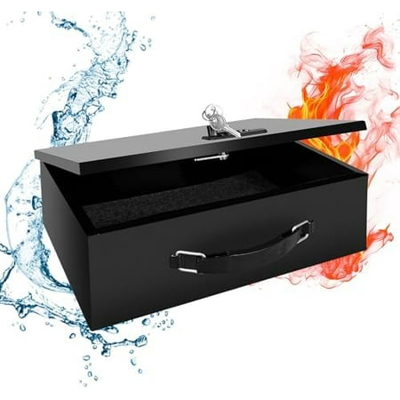 Fireproof Lock Box with Key&Combination Lock-Fire Safe Document Box Portable Fireproof&Waterproof Safe for Home Office&Travel-Secure Storage for Passports Cash Certificates Jewelry&Valuables