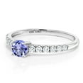 thumbnail image 3 of Gem Stone King 0.62 Ct Round Blue Tanzanite E-F Lab Grown Diamond 10K White Gold Women Engagement Ring (Size 8), 3 of 4