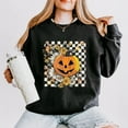 thumbnail image 3 of Carved Pumpkin Checkered Floral - Women's Lightweight Garment Dyed Sweatshirt, 3 of 9