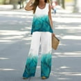 thumbnail image 2 of Mikilon Ensemble Élégant pour Femmes 2 Pcs Débardeur Imprimé Ample Sans Manches Col Rond Bleu Clair-B m, 2 of 5