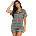 thumbnail image 2 of VV AVEORS Women'S Silk Pajamas - Plaid Striped Button Up Satin Pjs With Notch Collar - 2 Piece Satin Pajamas Set Green 3XL, 2 of 4