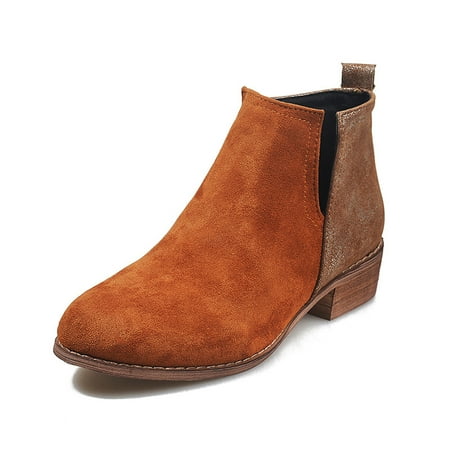 

Boots for Women Fashion Women Square Flat With Buckle Strap Solid Color Mid Boot Keep Warm Snow Boots