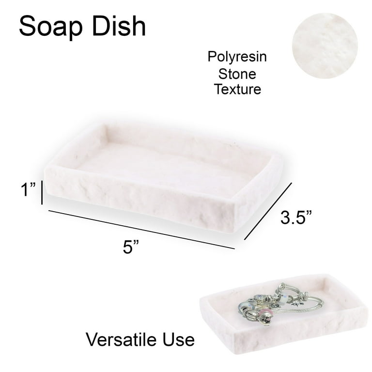 White Stone Effect Soap Dish Holder Cup Dispenser Tray