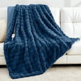 thumbnail image 5 of Dhole Heated Blanket Throw with 4 Hours Auto-Off 6 Heat Level, 50" * 60" Cozy Faux Rabbit Fur Bubble Electric Throw with Overheat Protection, Soft Fast Heating Blanket with ETL (Navy), 5 of 11