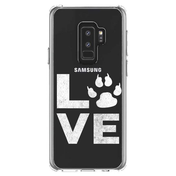 DistinctInk Clear Shockproof Hybrid Case for Samsung Galaxy S9  PLUS (6.2" Screen) - TPU Bumper Acrylic Back Tempered Glass Screen Protector - Love - Dog Paw