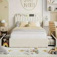 thumbnail image 3 of Memoryfield Queen Size Bed Frame, Boucle Upholstered Platform Bed with 2 Flexible Drawers, Bookcase Headboard, No Box Spring Needed, Pink, 3 of 8