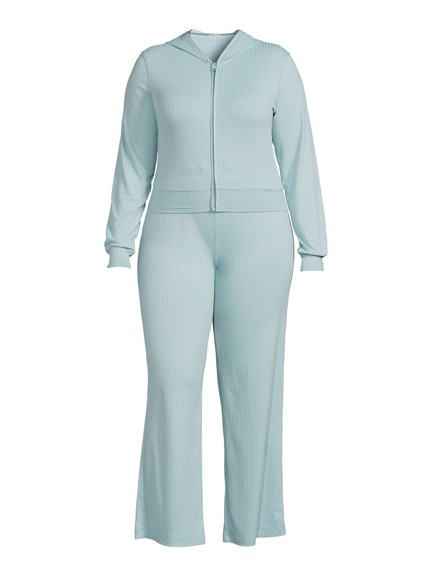 Secret Treasures Women's Ribbed Full Zip Hoodie and Pants Set, 2-Piece