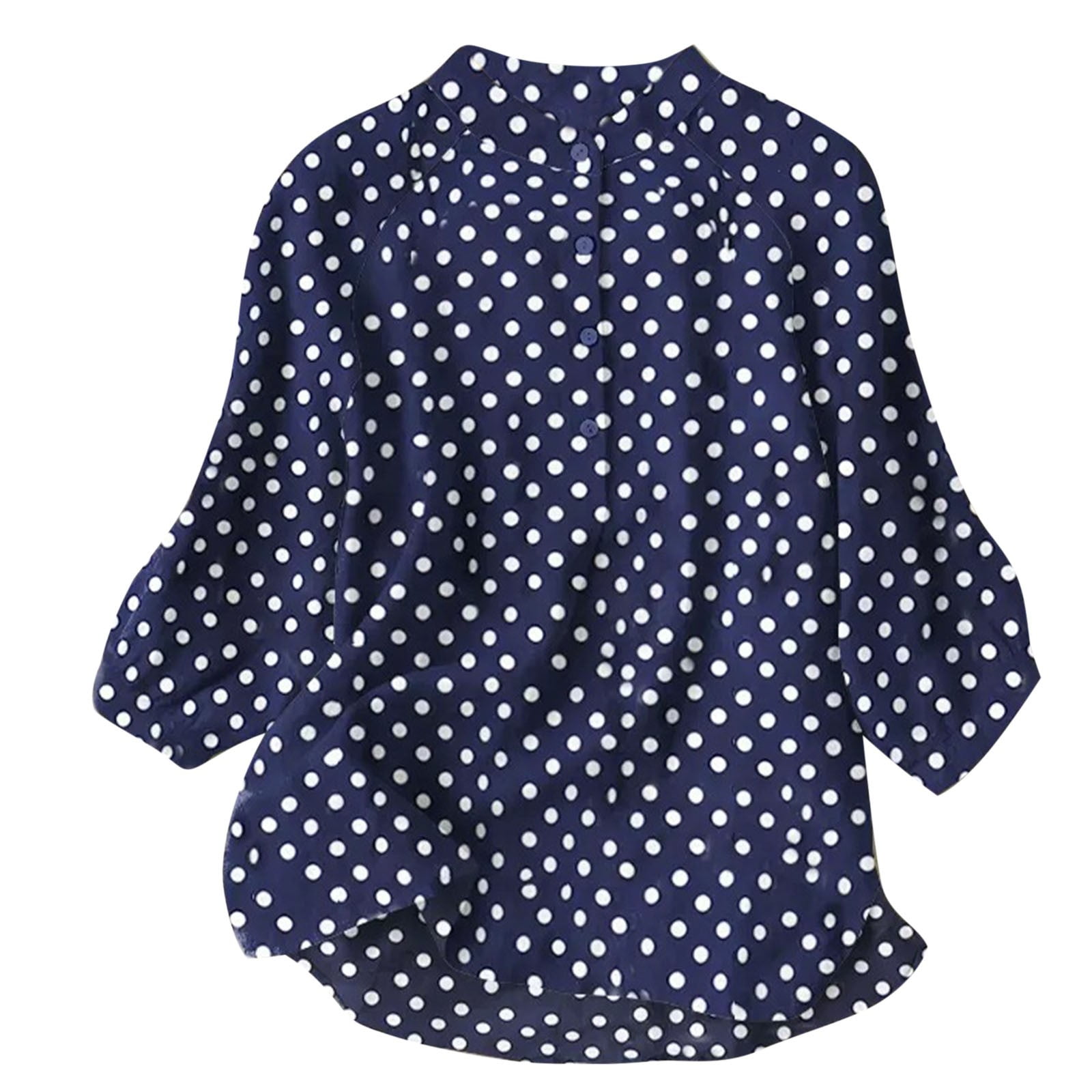 MRGIINRI Women's 3/4 Sleeve Polka Dots T Shirts Cotton Linen Collared