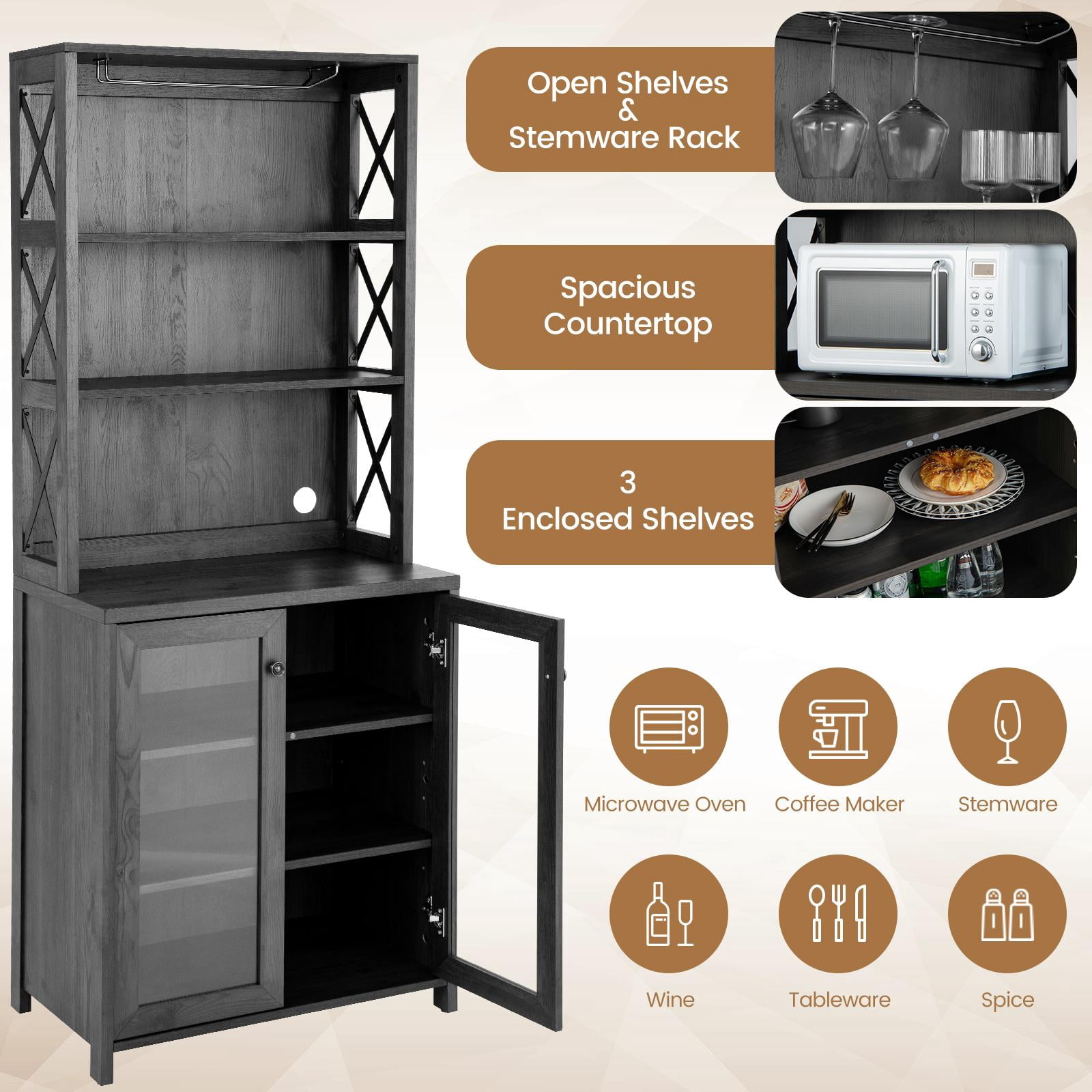 Giantex  Kitchen Pantry Storage Cabinet, Farmhouse Freestanding Buffet Hutch