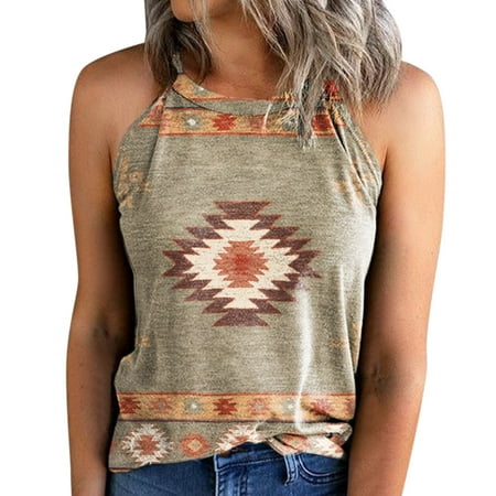 

NECHOLOGY Running T Shirt Women Women s Aztec Print Slim Top Shirt Fit O Neck Halter T-Shirts Top Vests Tank Basics Women Pajamas Vest Khaki Small