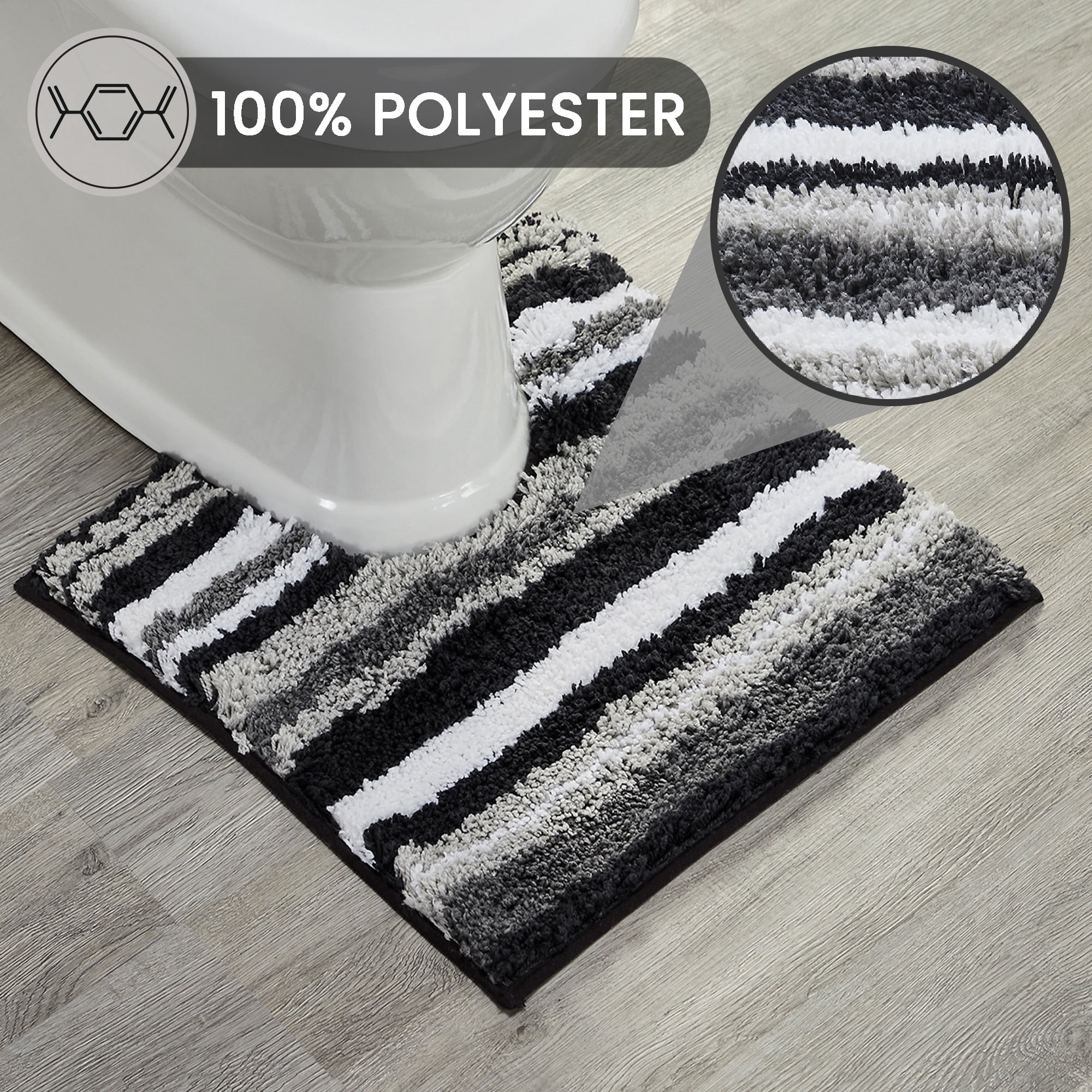 Better Trends 20" x 20" U-Shape Toilet Rug, 100% Polyester Non Reversible Tufted Bathroom Rug, Contour Mat, Water Absorbent, Machine Washable, Toilet Base Rug Griffie Collection - Gray