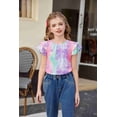 thumbnail image 3 of Arshiner Girls' Tie Dye Crewneck Short Sleeve Tops Ruffle Sleeve Pleated Cute Casual Summer Tees, 3 of 6