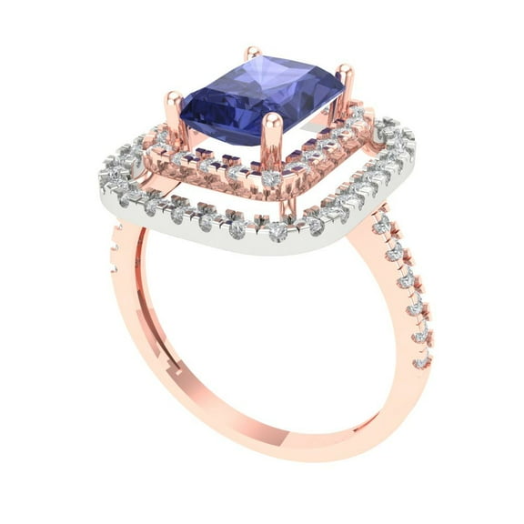 4ct Emerald Cut Blue Tanzanite 18k White Gold Engraving Statement Bridal Wedding Three-Stone Designer Ring Size 4.25